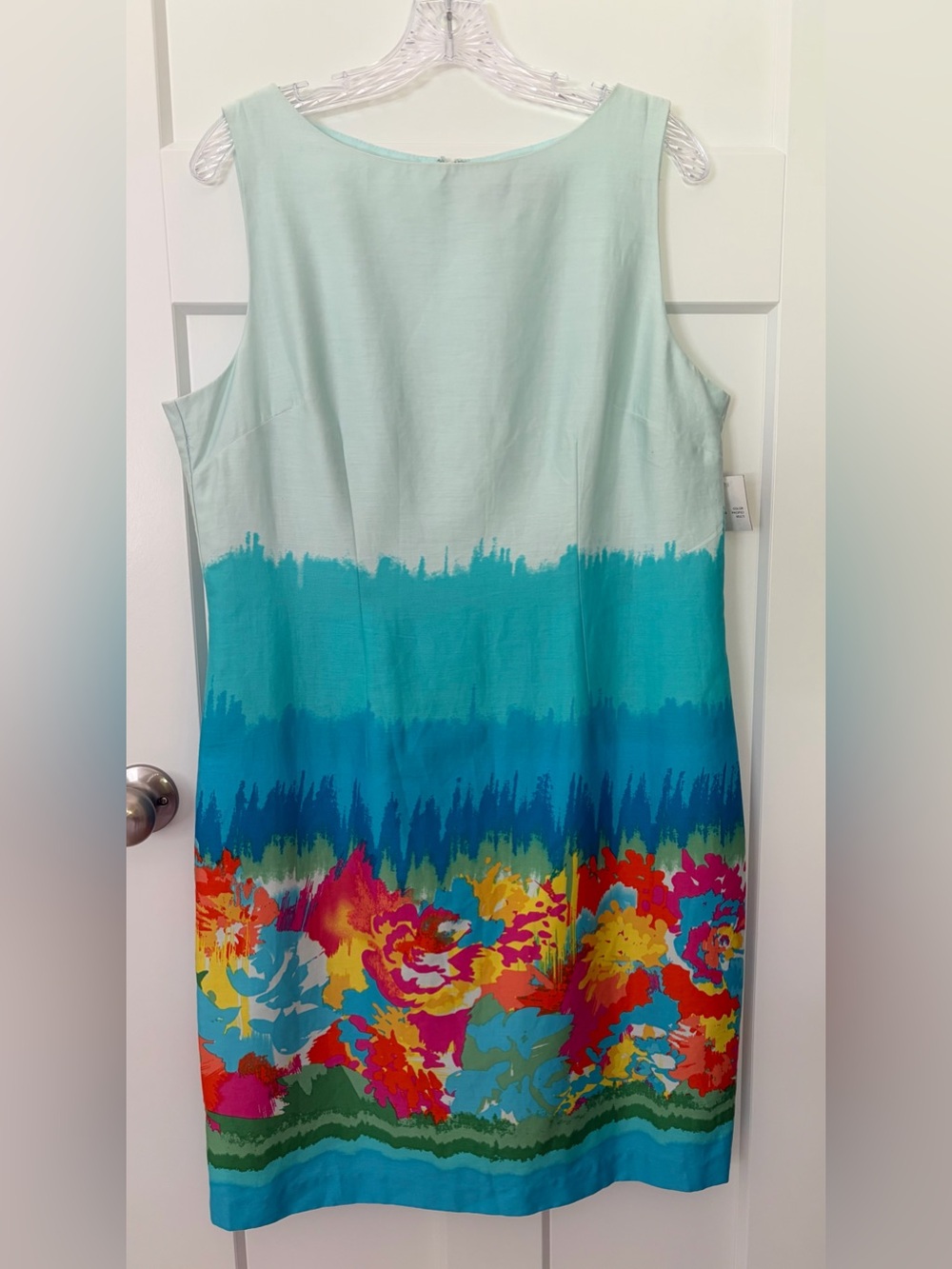 Chetta B Dress 14 Blue Watercolor Floral Dopamine Colorful Sheath Resort NWT